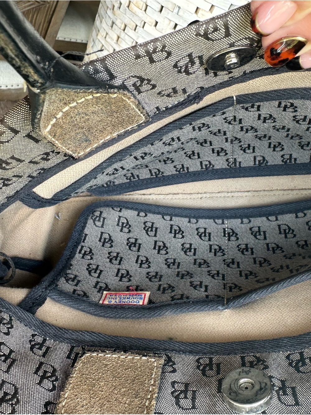 Dooney & Bourke Beige and Black Logo Tote - Picture 6 of 8